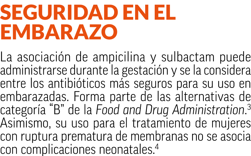 Seguridad en el embarazo La asociaci n de ampicilina y sulbactam puede administrarse durante la gestaci n y se la con...