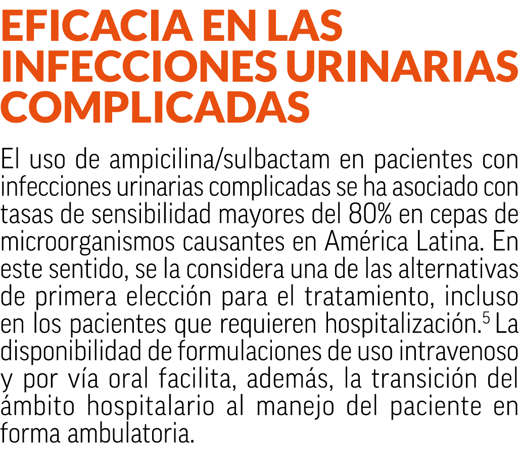 Eficacia en las infecciones urinarias complicadas El uso de ampicilina/sulbactam en pacientes con infecciones urinari...